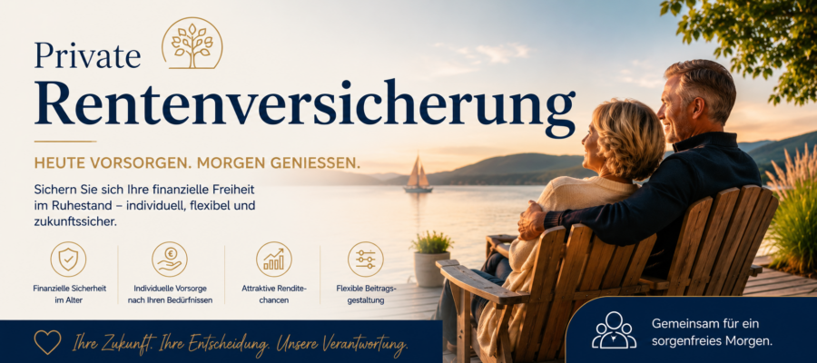 Glückliches Seniorenpaar am See als Symbol für finanzielle Sicherheit durch eine private Rentenversicherung.